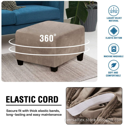 Velvet Plush Ottoman Cover Ultra Soft Non Slip